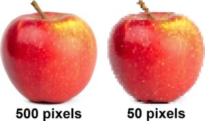 Two apples. One pixelated. One clear.