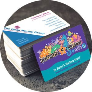 Stack of colorful business cards